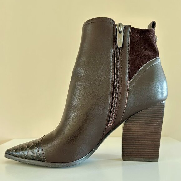DONALD J. PLINER | Dark Chocolate Brown Leather & Suede Bootie Sz 7.5 - Picture 3 of 5